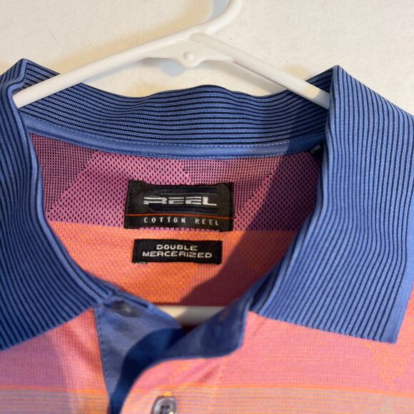 Reel Polo Shirt Men's XL 100% Double Mercerized Cotton Gradient Aztec Geometric - Picture 2 of 9